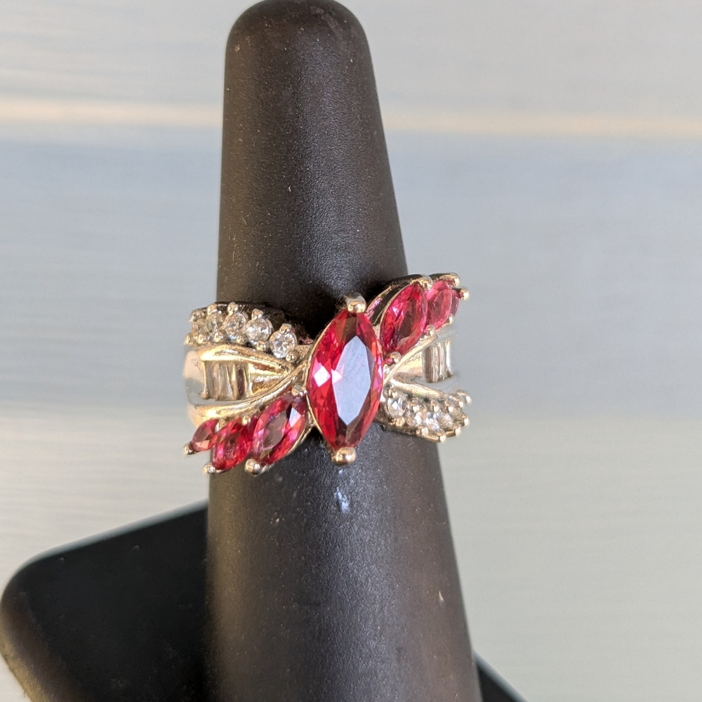 Elegant Sterling Silver and Red Gemstone Ring